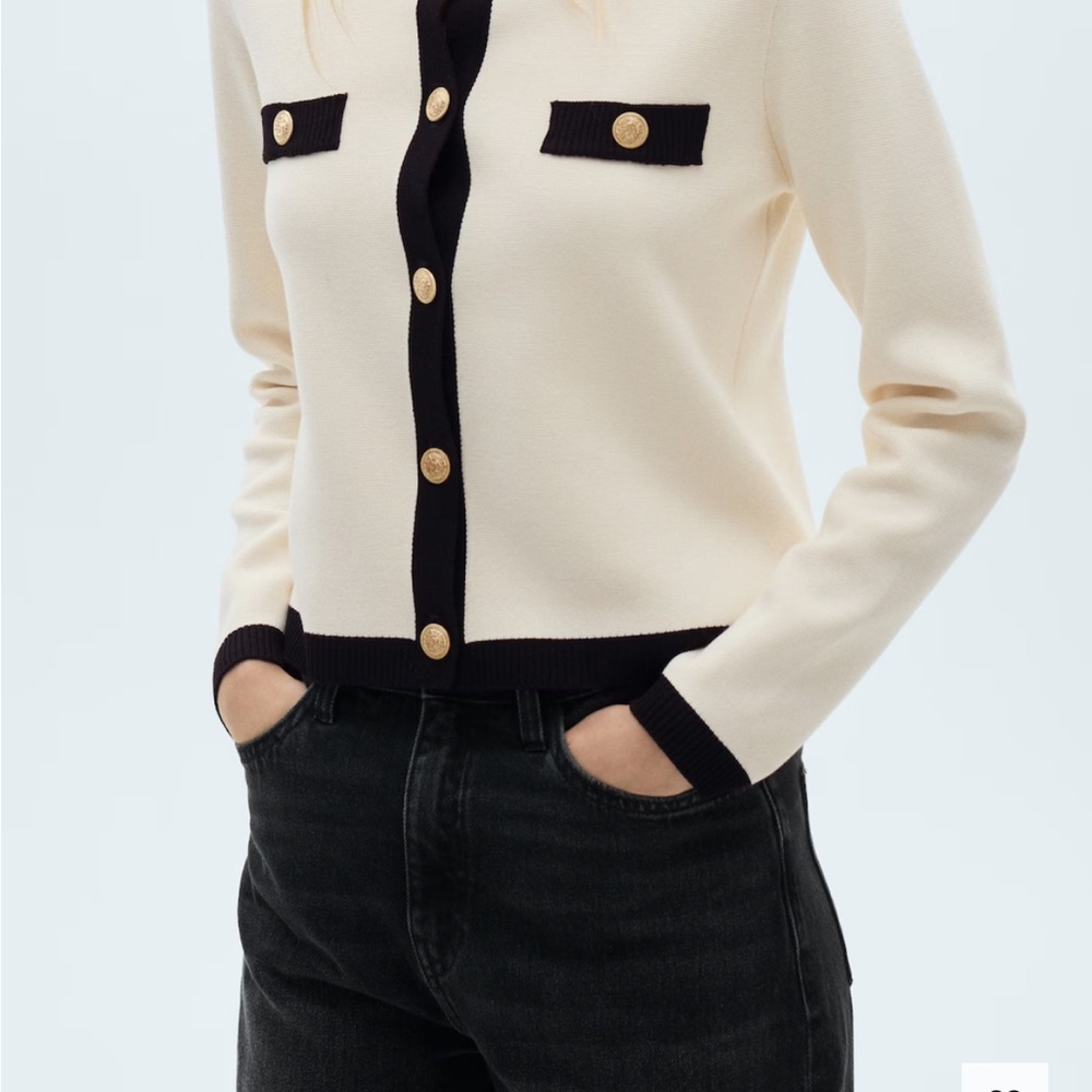 Mango Cream and Black Knit Cardigan